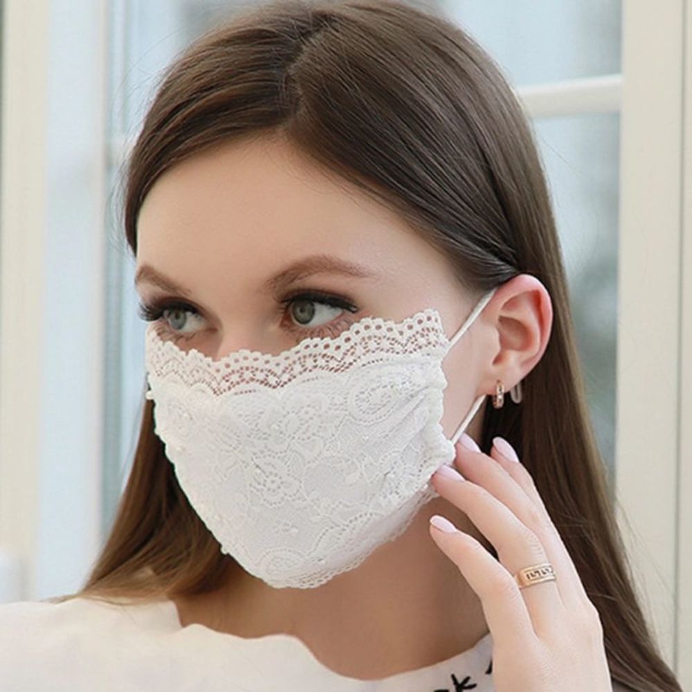 Beautiful White Lace Face Mask with Pearls
